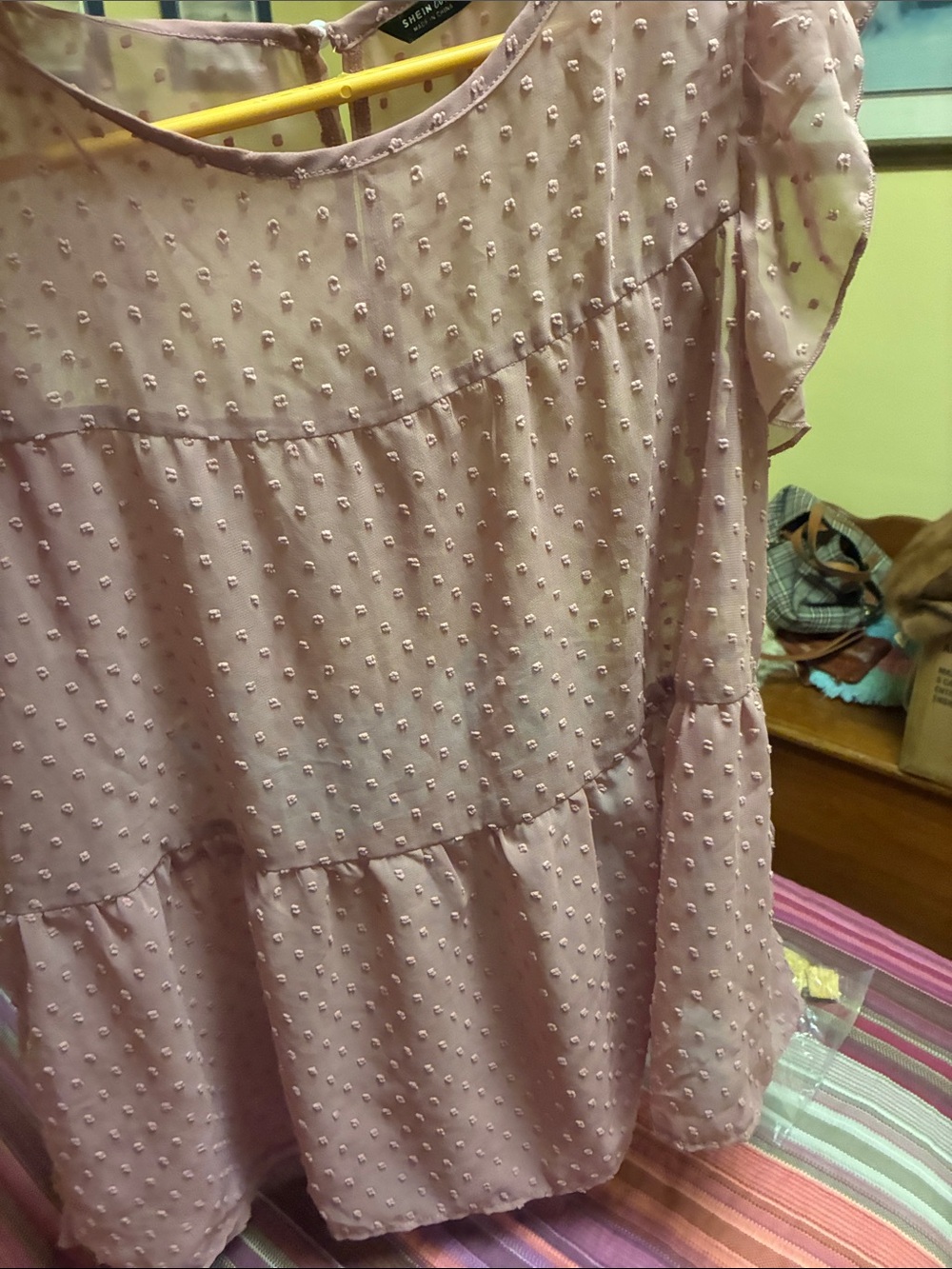 SHEIN Light Pink Swiss Dot Tiered top